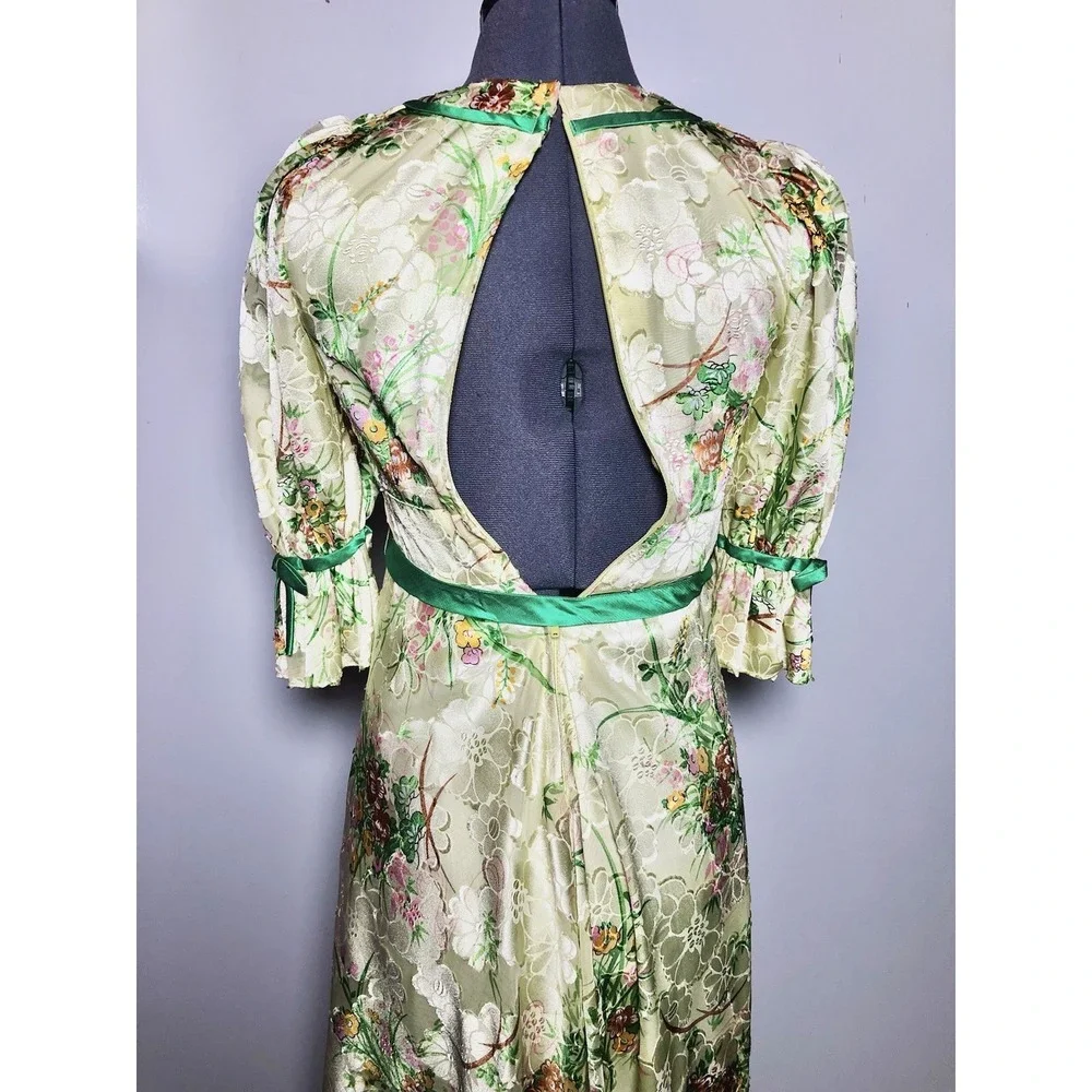 Vintage 1970s Boho Dress Floral Brocade Maxi Dress Festival Gown STAINED XS - Picture 7 of 16